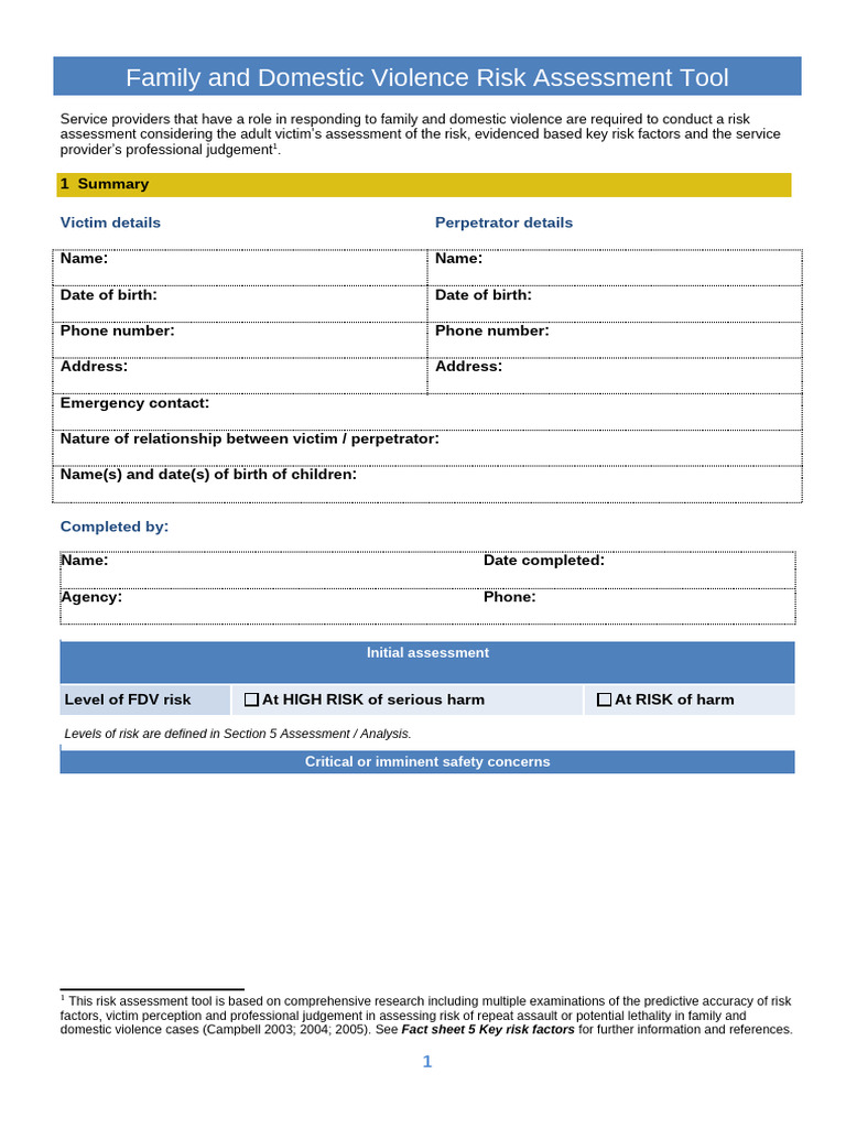WA Risk Assessment Form Assignment 2 | PDF | Violence | Risk