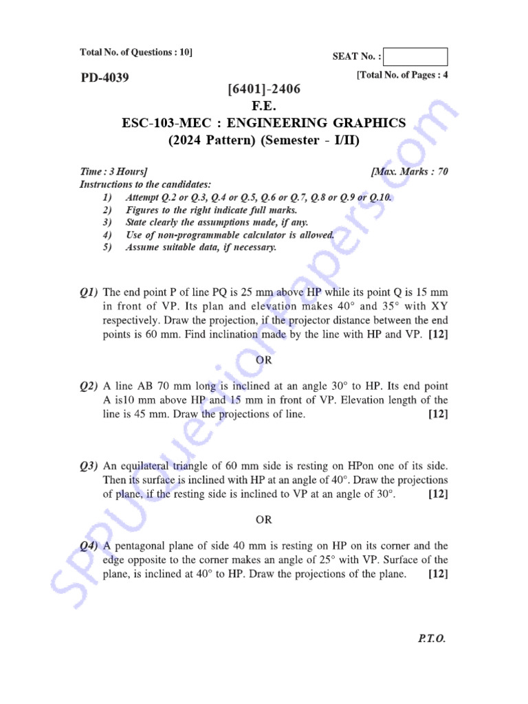 Be First Year Fe Engineering Semester 1 2025 April Engineering Graphics ...