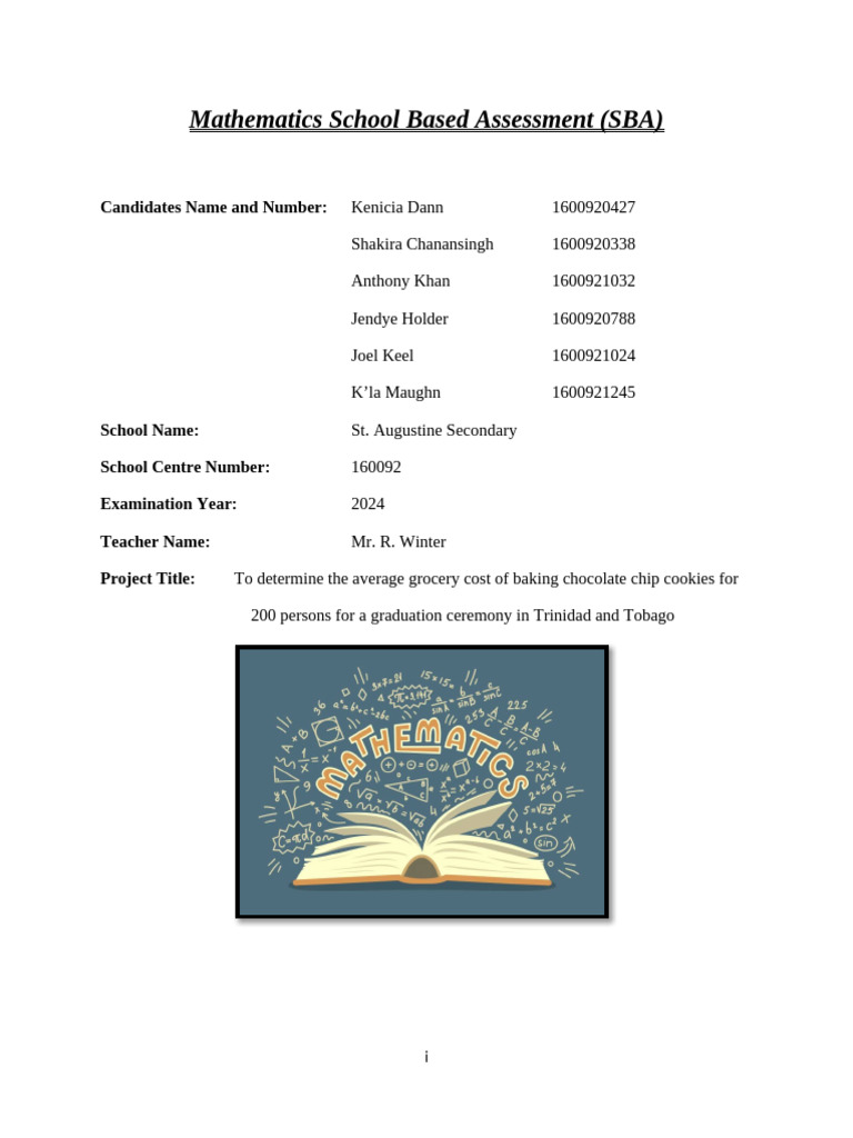Mathematics School Based Assessment SBA - Final | PDF