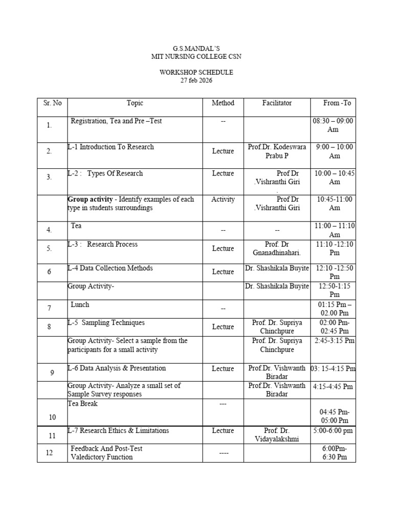 Workshop SCHEDULE 27 | PDF