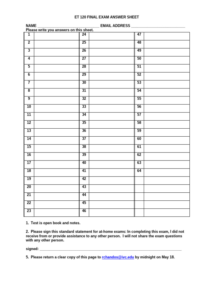 Final Exam Blank Ans Sheet | PDF