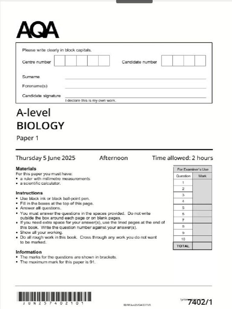 2025 Bio Paper 1 | PDF