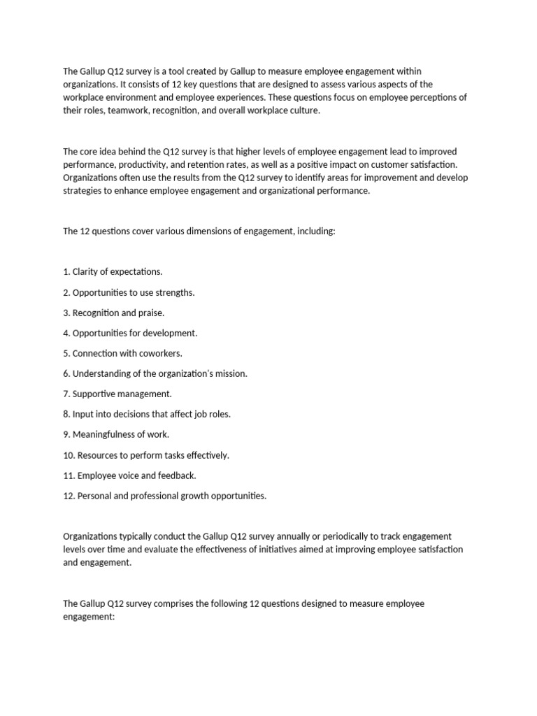Gallup Q12 - Survey Book | PDF | Job Satisfaction | Industrial Organization