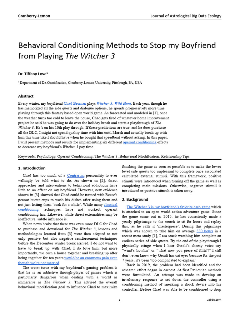 The Witcher 3: Behavioral Conditioning Methods To Stop My Boyfriend ...