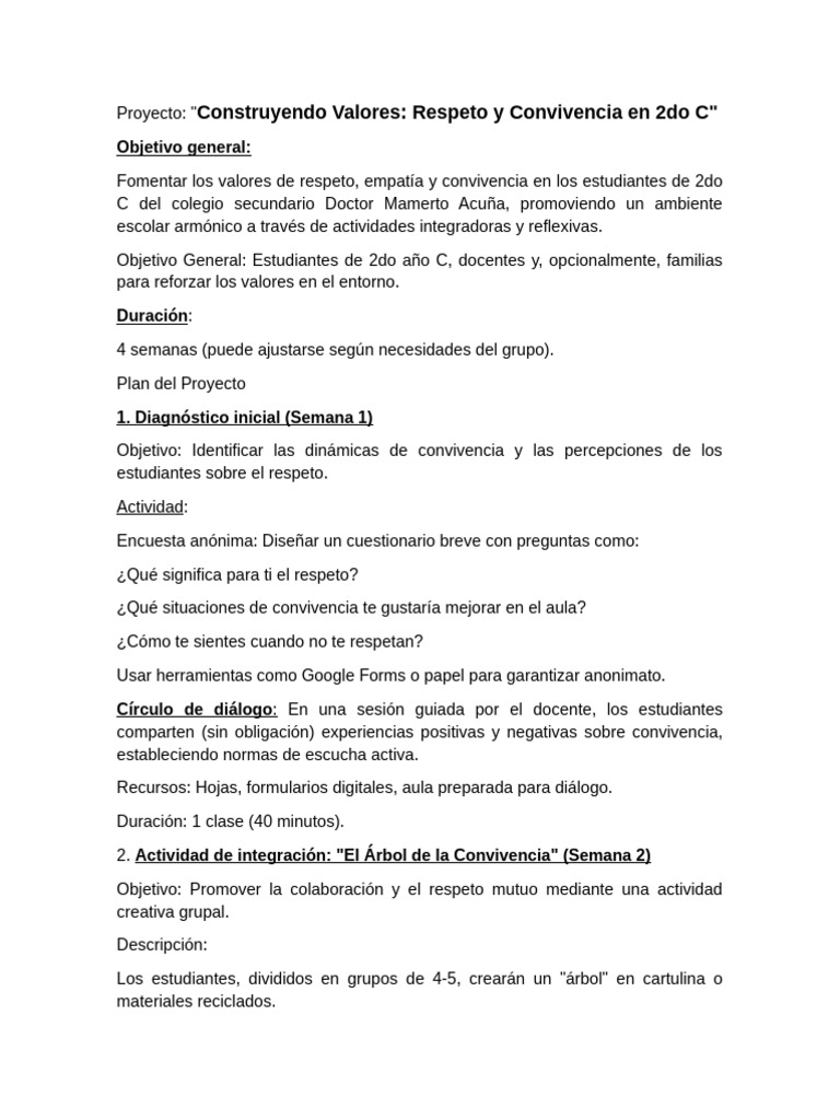 Proyecto de Convivencia 2C | PDF | Salón de clases | Modificación de ...