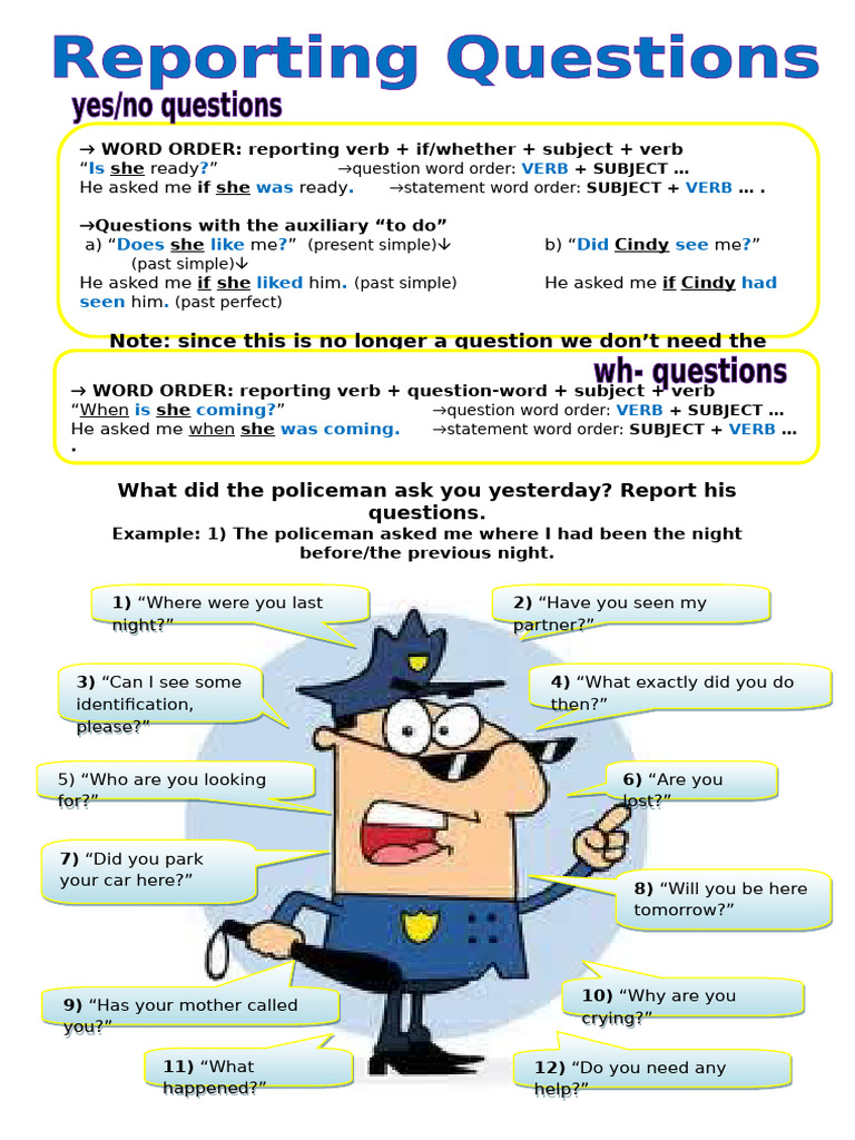 Reported Speech Questions | PDF | Verb | Language Families