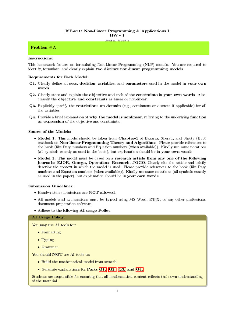 HW1 252 | PDF | Nonlinear System | Nonlinear Programming