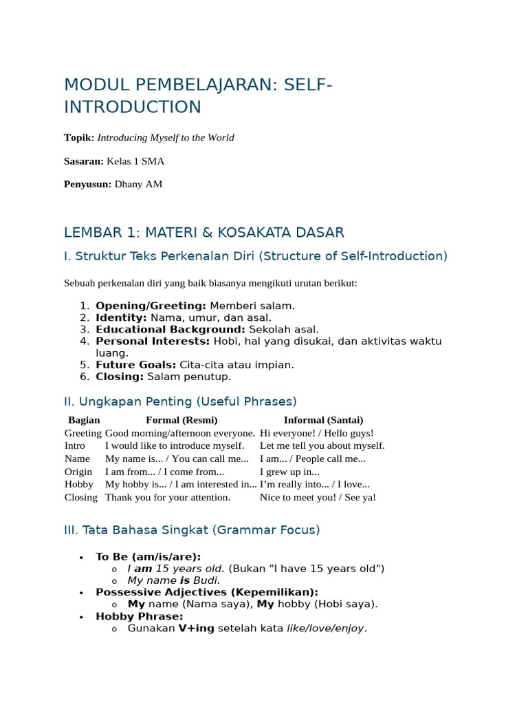 2 Self Introduction | PDF | Linguistics