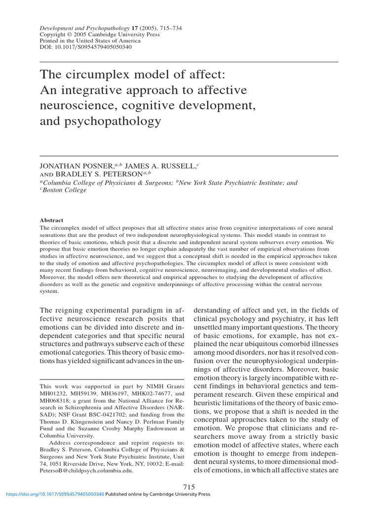 Posner, Russell, Peterson - 2005 - The Circumplex Model of Affect An ...