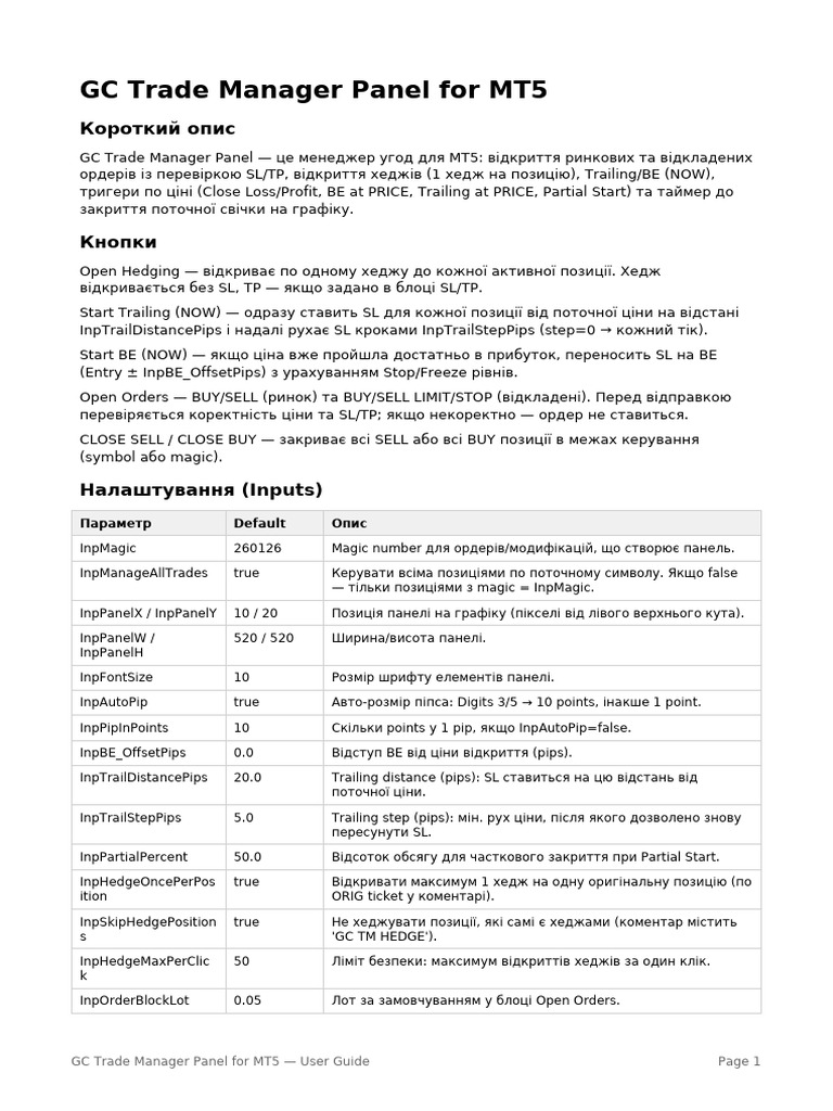 GC Trade Manager Panel User Guide UA en v5 Logo | PDF