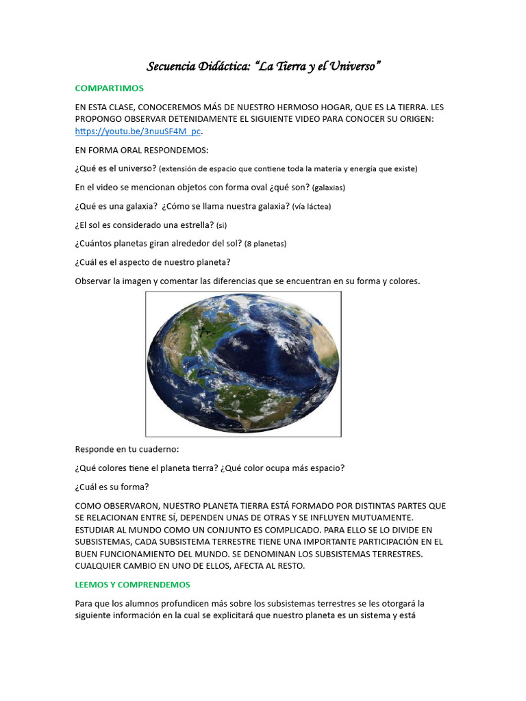 Secuencia Didáctica La Tierra y El Universo | PDF | Universo | Tierra