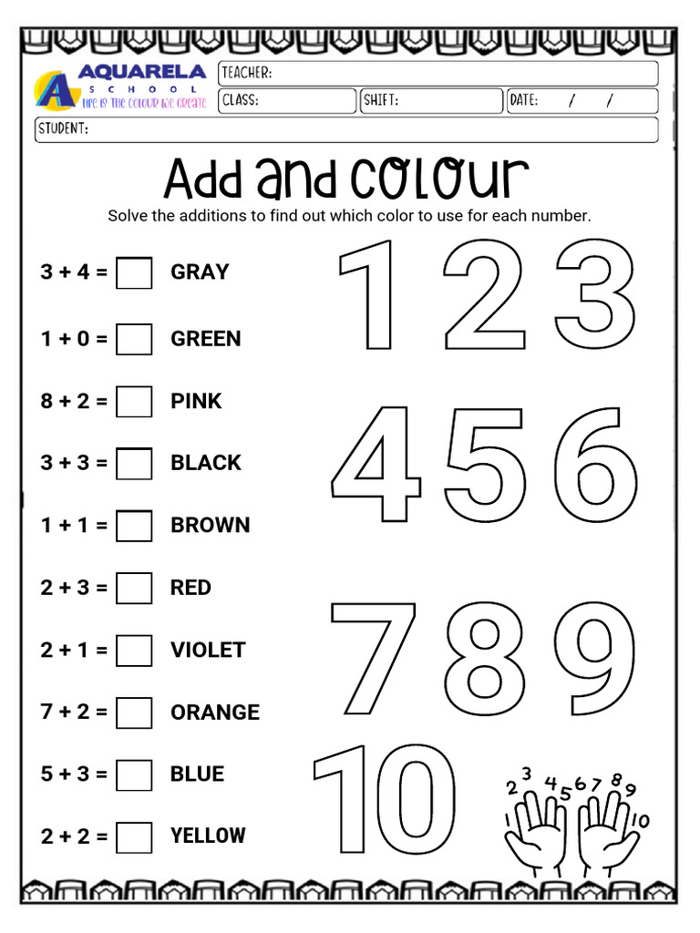 Solve Additions and Color Numbers Worksheet in Black and White Simple ...