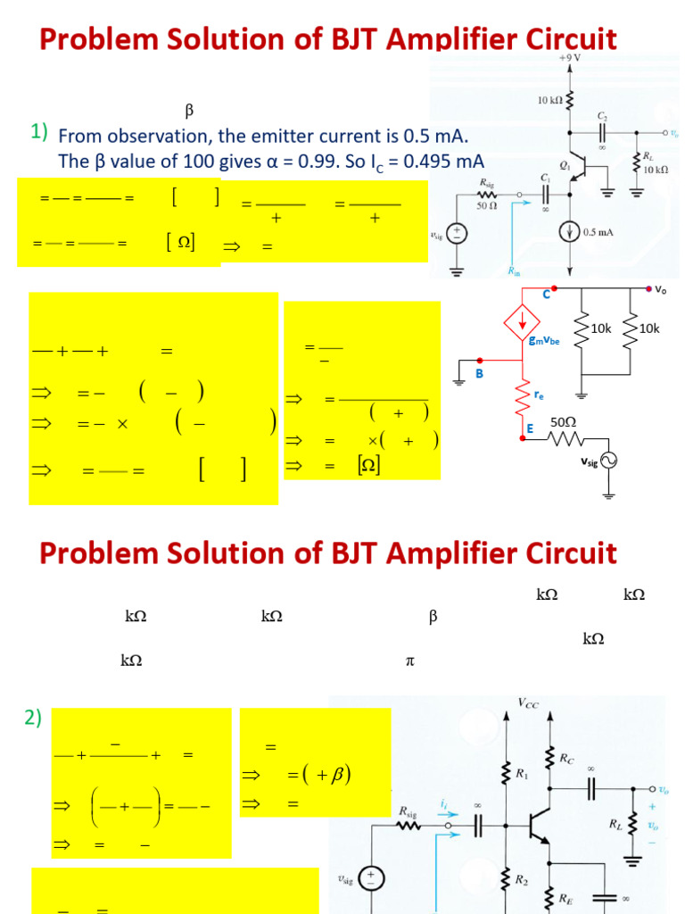 Problems Solution BJT Amplifier Circuit | PDF