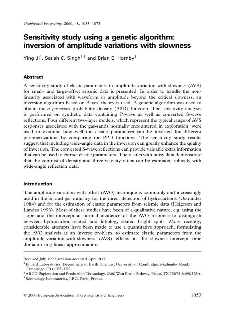 2000 - Ji - Sensitivity Study Using A Genetic Algorithm Inversion of ...