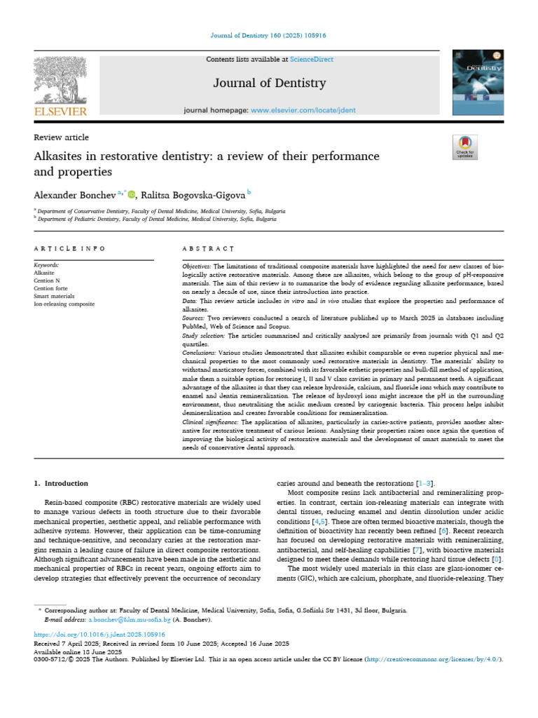 2025 Alkasites in Restorative Dentistry A Review of Their Performance ...