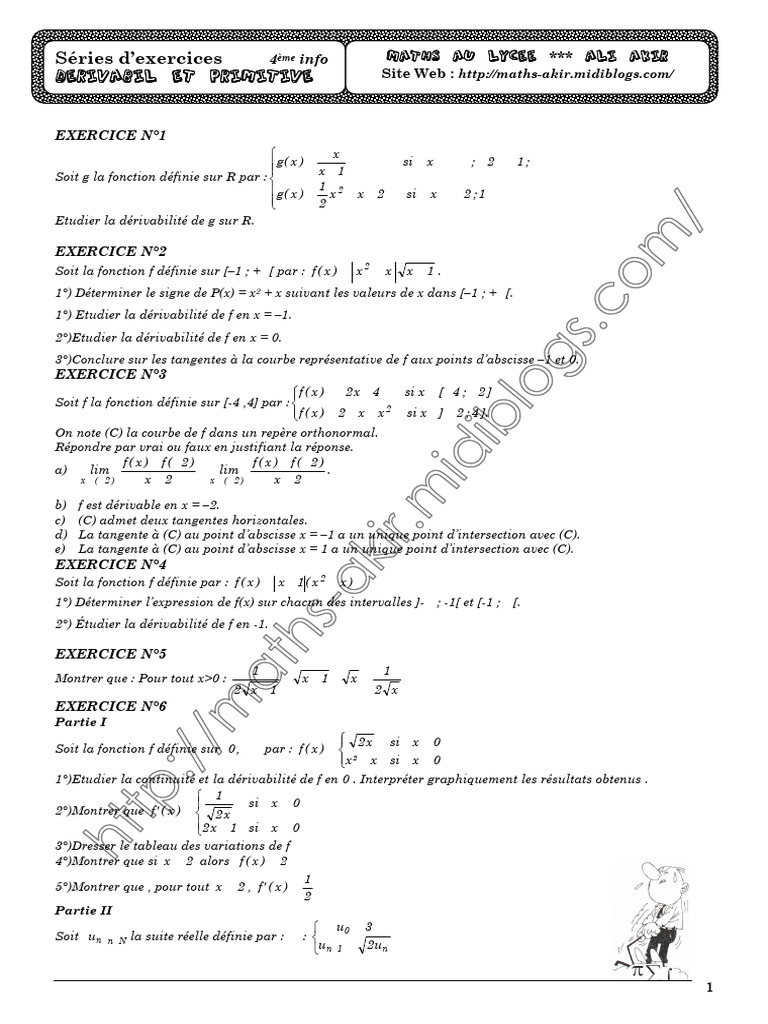 Série D'exercices - Math - Dérivabilité Et Primitive - Bac Info | PDF ...