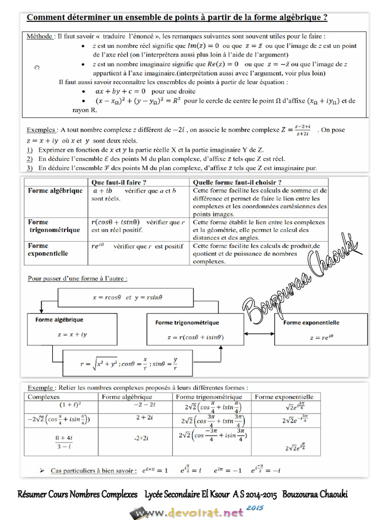 Cours - Math Résumer Nombres Complexes - Bac Toutes Sections (2014-2015 ...