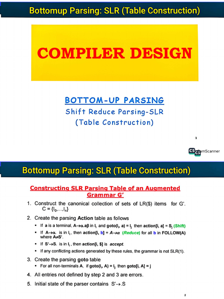 Shift Reduce Parsing SLR | PDF