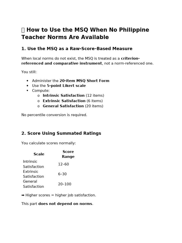 How To Use The MSQ When No Philippine Teacher Norms Are Av | PDF | Job ...