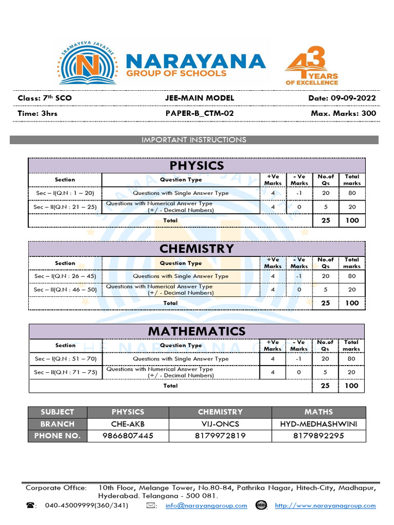 Sco 7th Class Paper-B Jee-Main Ctm-02 QP Exam DT 09-09-2022 | PDF ...