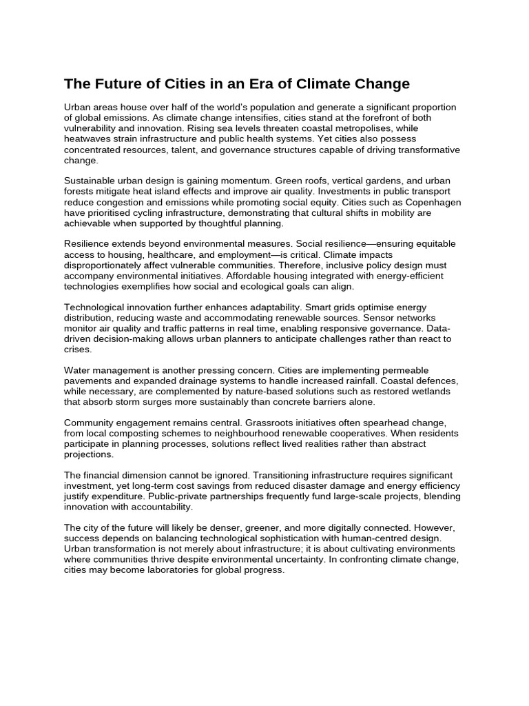The Future of Cities in An Era of Climate Change | PDF | Infrastructure ...
