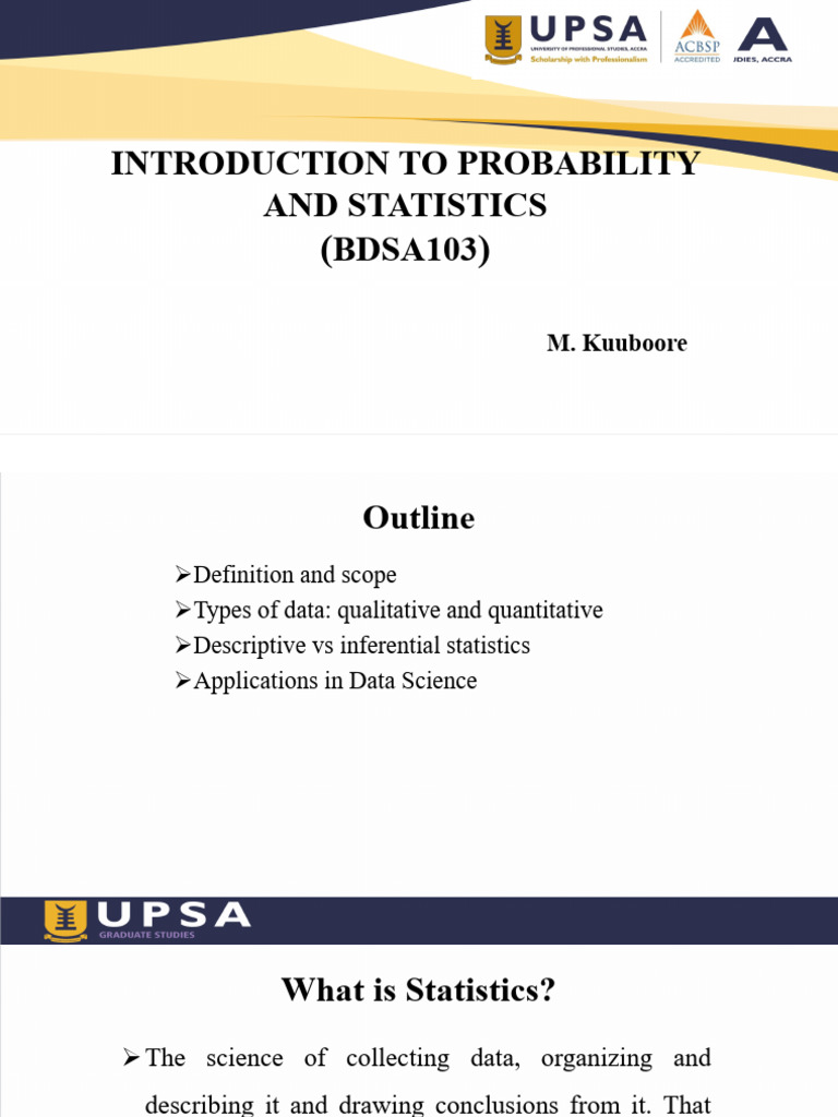 Introduction To Probability and Statistics (Bdsa103 Week Lect 1 | PDF ...