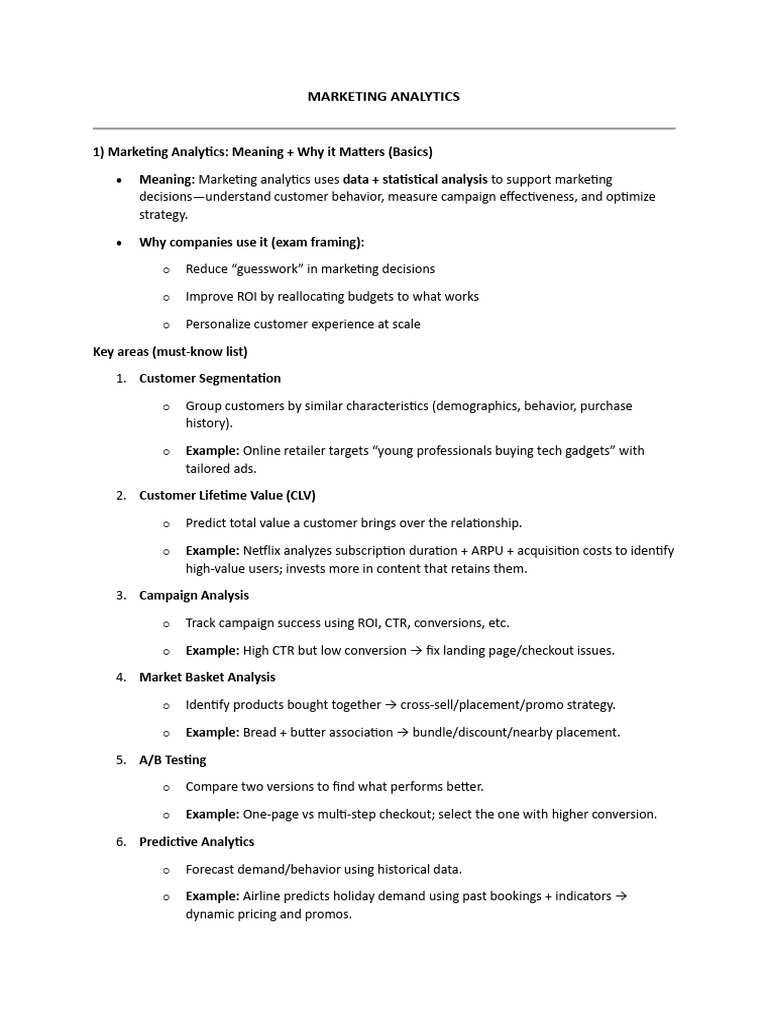 Marketing Analytics Notes | PDF | Analytics | Marketing