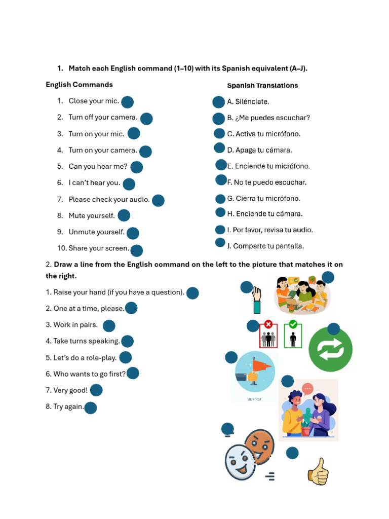 Classroom Commands Worksheet | PDF