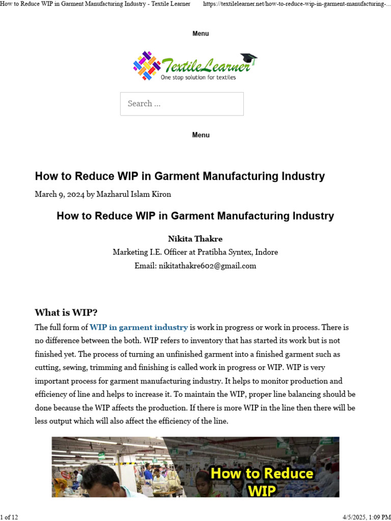 How To Reduce WIP in Garment Manufacturing Industry - Textile Learner ...