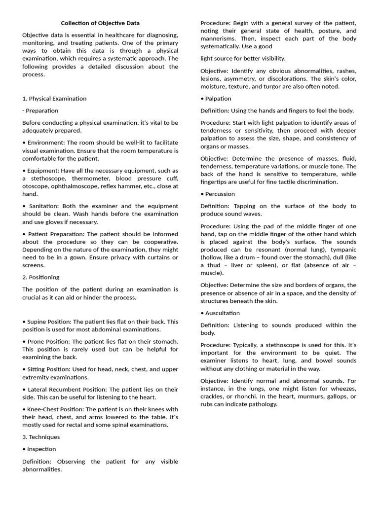 Collection of Objective Data Notes | PDF | Medical Specialties ...