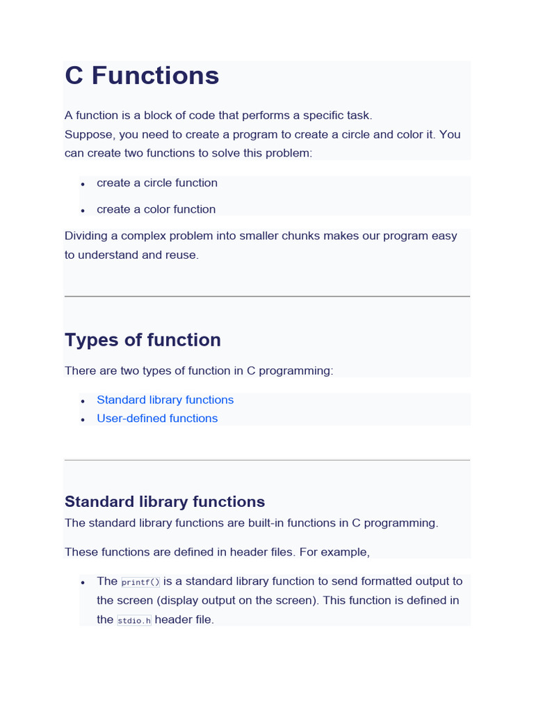 C Programming C Functions | PDF | Parameter (Computer Programming ...