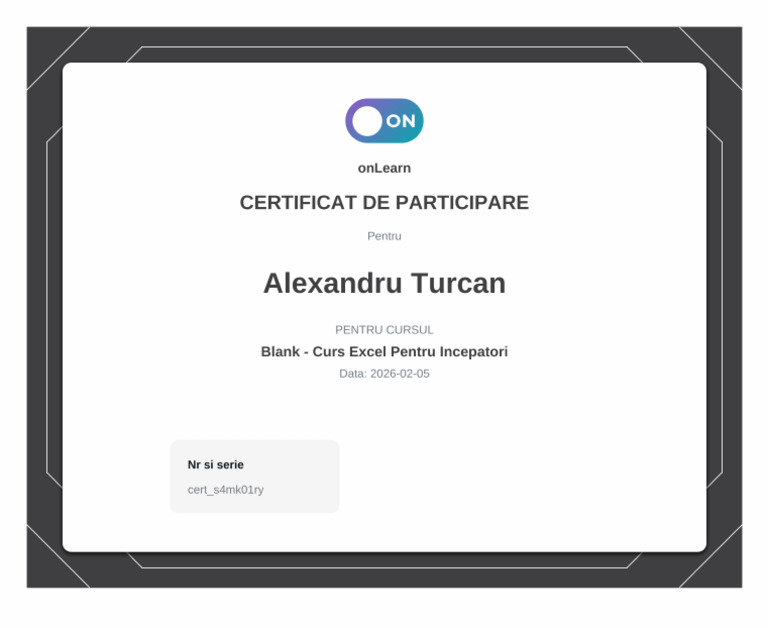 Certificate of Completion For Blank Excel Pentru Incepatori | PDF