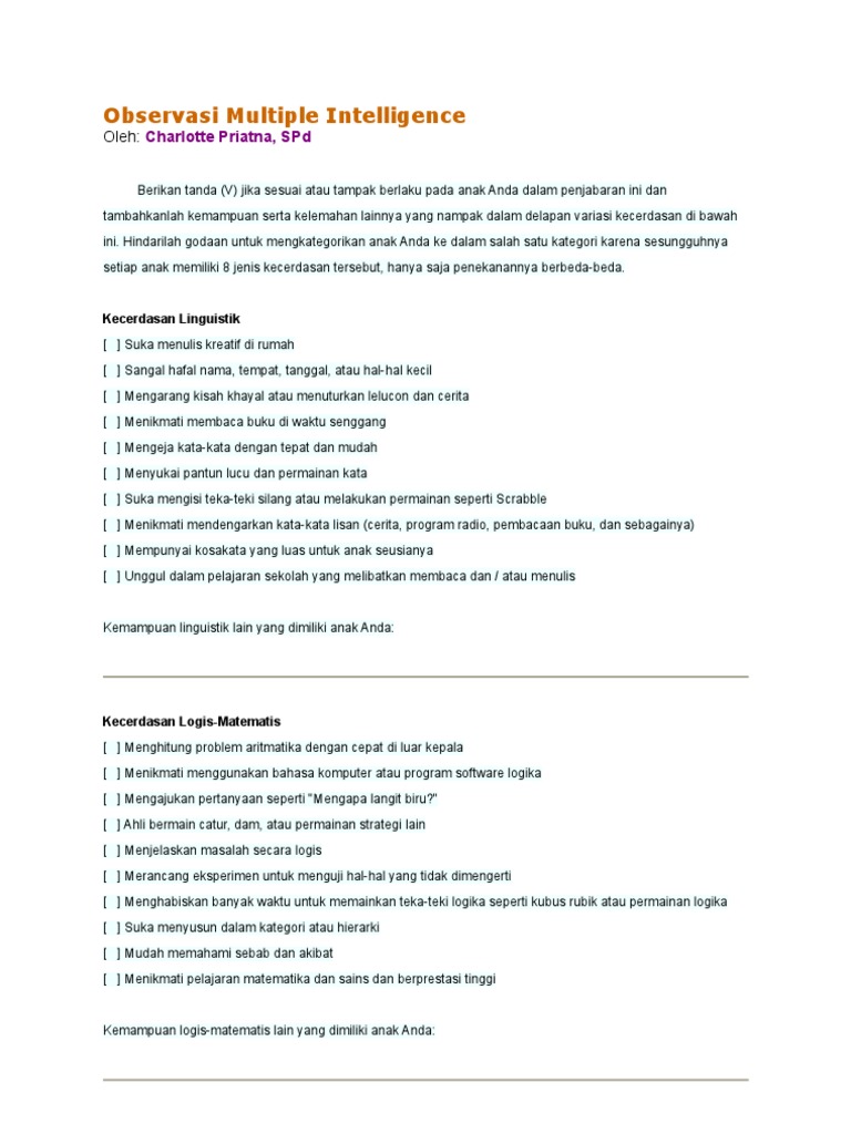 Tes Observasi Multiple Intelligence
