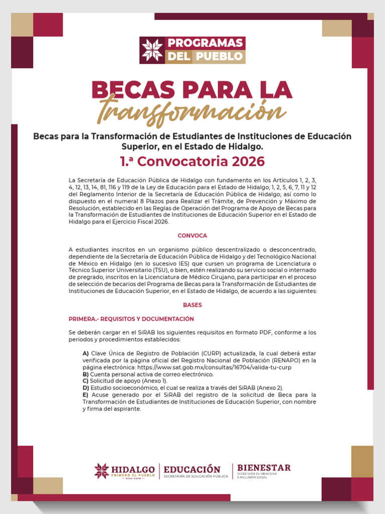 CONVOCATORIA - Becas para La Transformación - 2026 | PDF | Beca