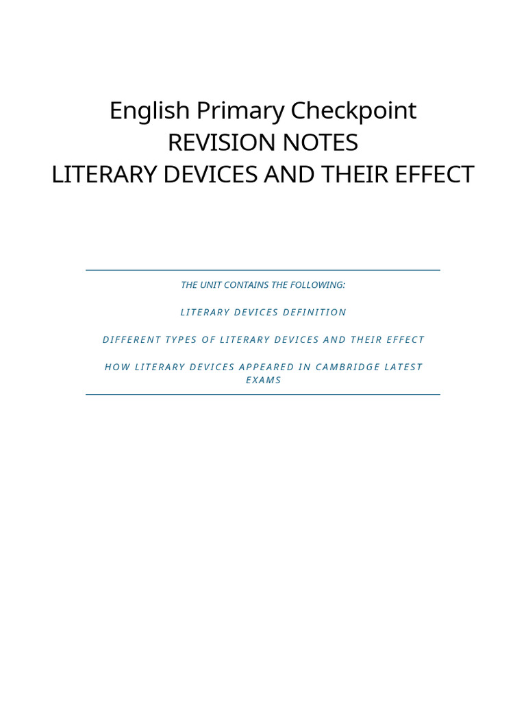 English Primary Checkpoint Revision Notes Literary Devices | PDF