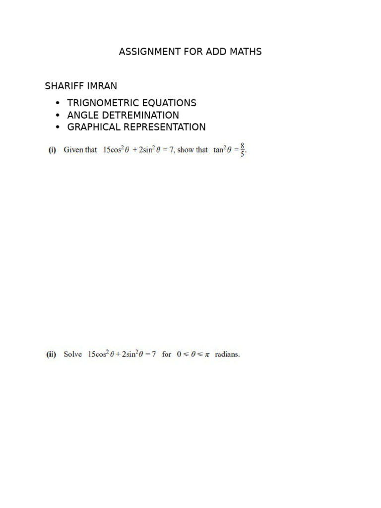 Assignment For Add Maths | PDF