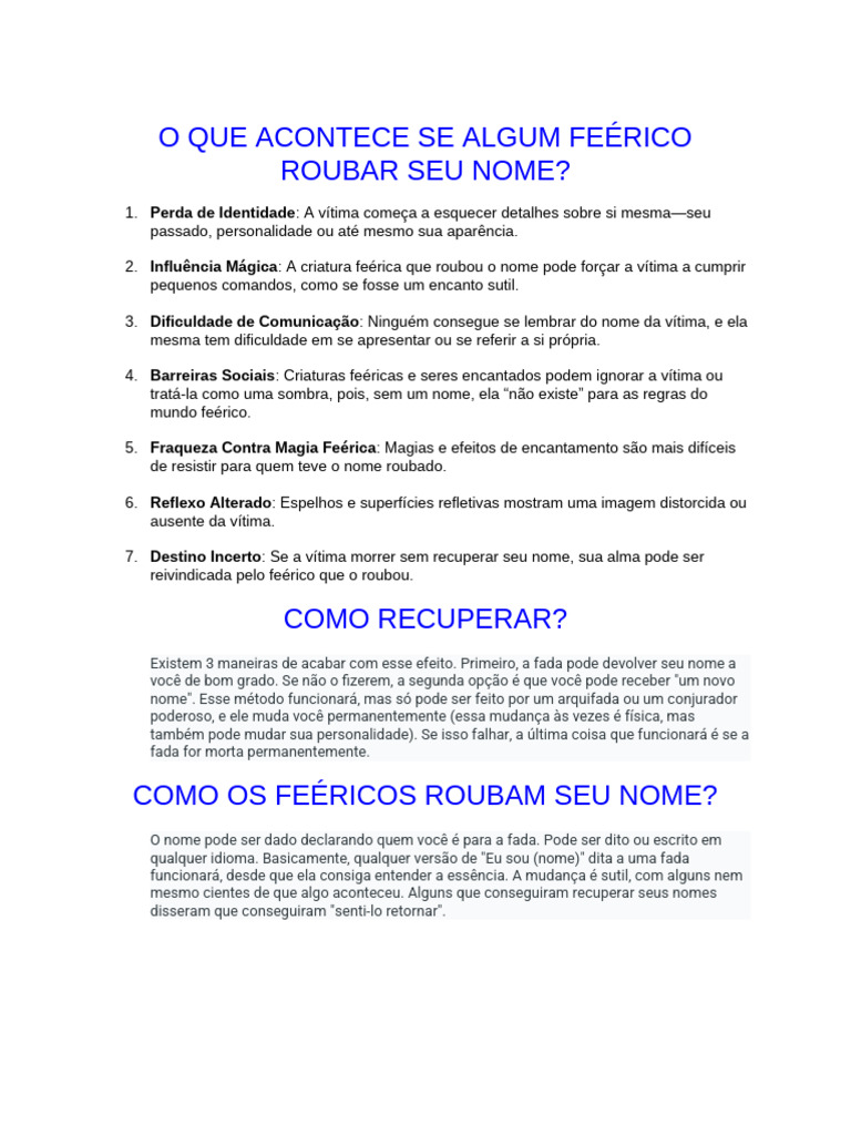 O Que Acontece Se Algum Feérico Roubar Seu Nome | PDF