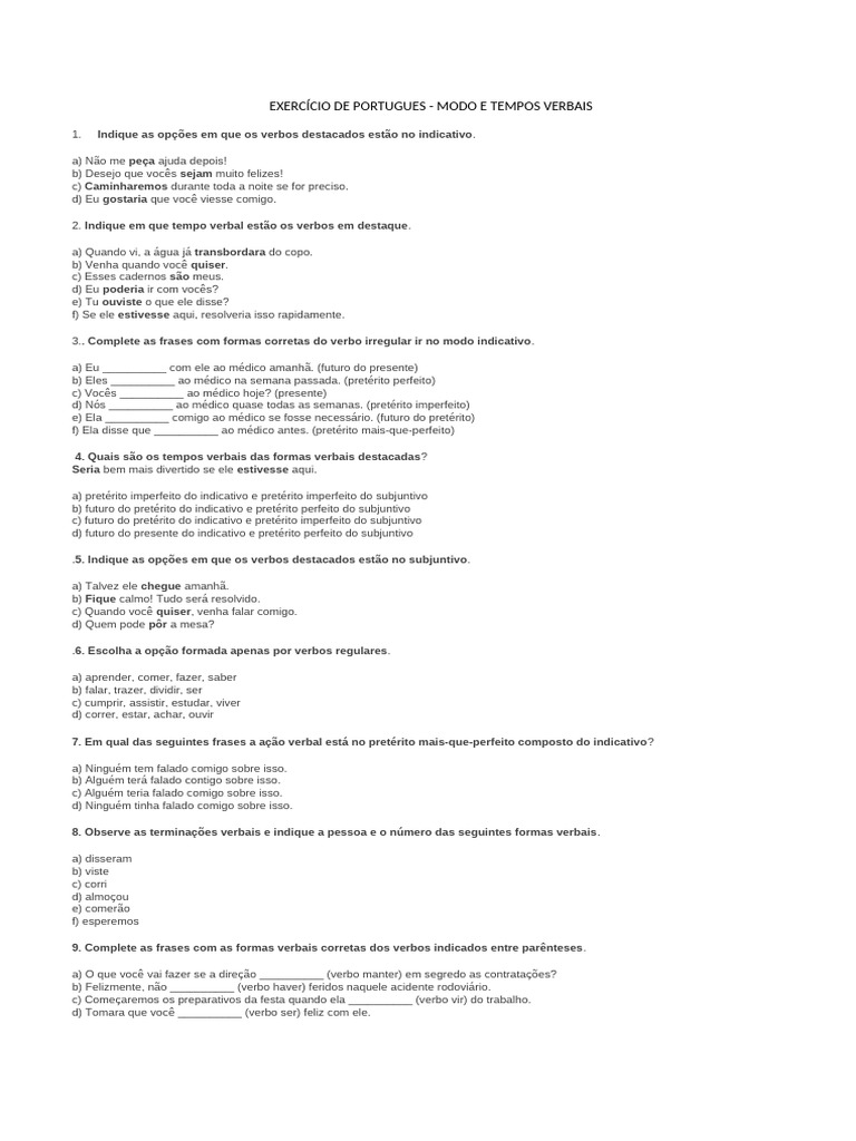 Tempos Verbais | PDF | Semântica | Conjugação gramática