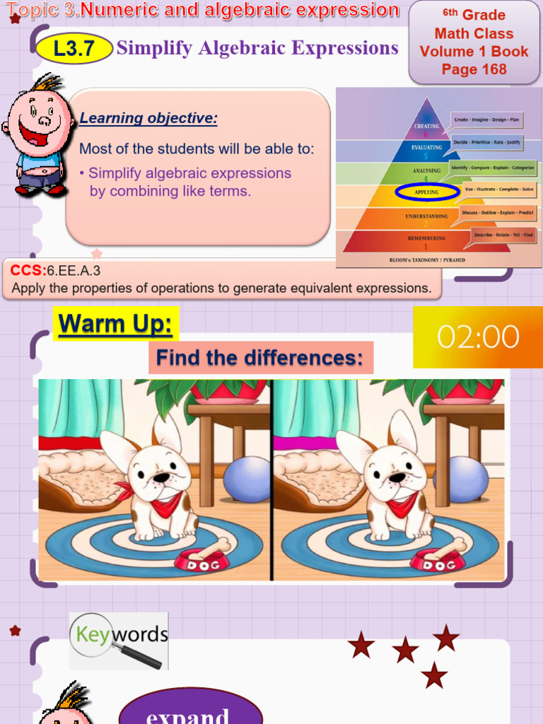 Simplify Algebraic Expressions: Learning Objective | PDF | Mathematics ...