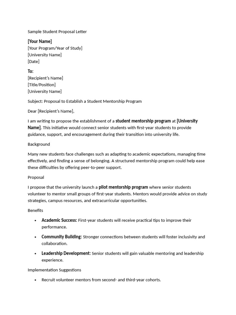 Sample Student Proposal Letter | PDF