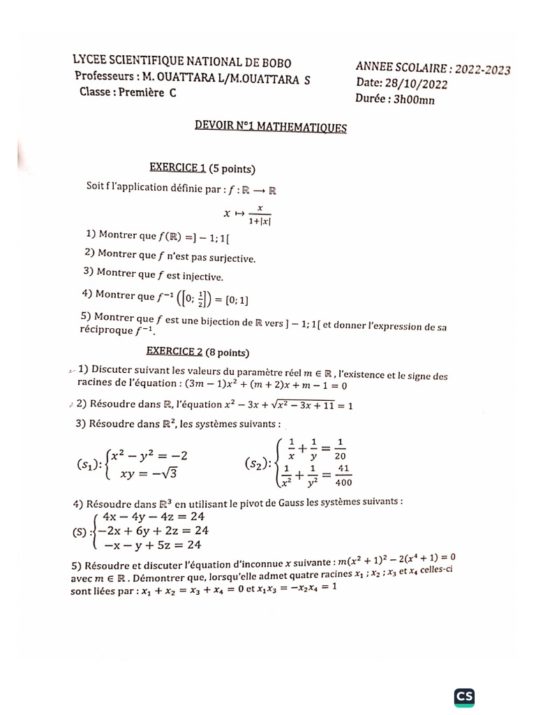 Devoirs Maths LSNB 1erec | PDF