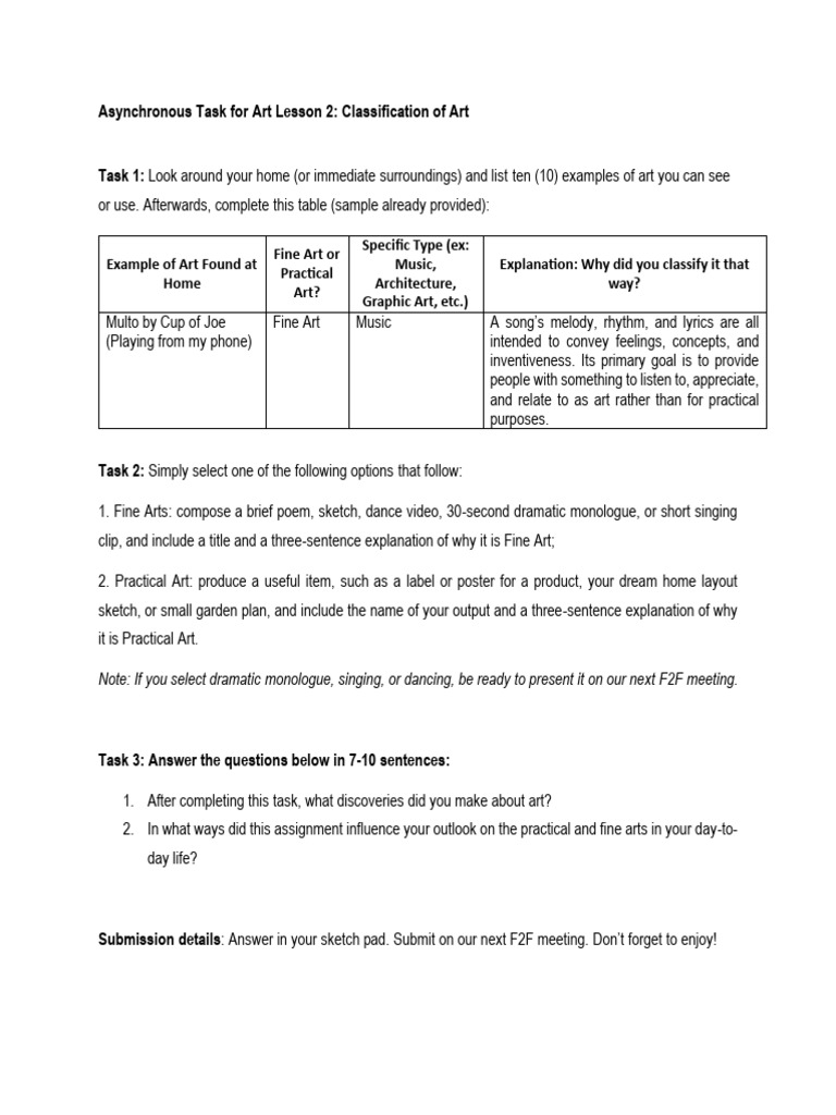 Asynchronous Task For Art Lesson 2 | PDF