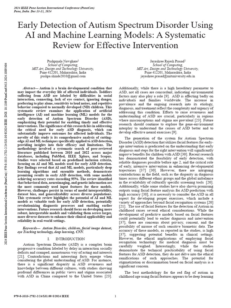 Early Detection of Autism Spectrum Disorder Using AI and Machine ...