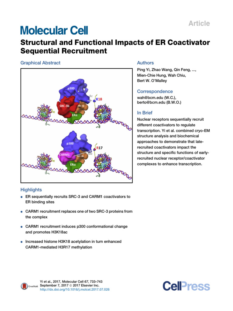 Structural and Functional Impacts of ER Coactivator Sequential ...