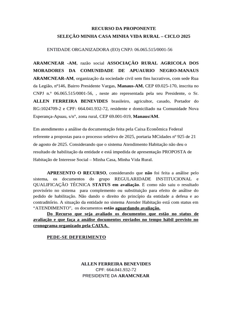 Recurso Da Proponente Aramcnear | PDF