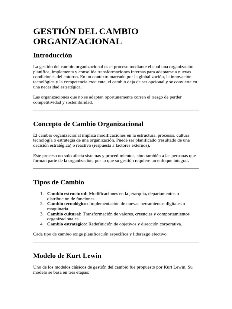 Gestión Del Cambio Organizacional | PDF | Liderazgo | Planificación