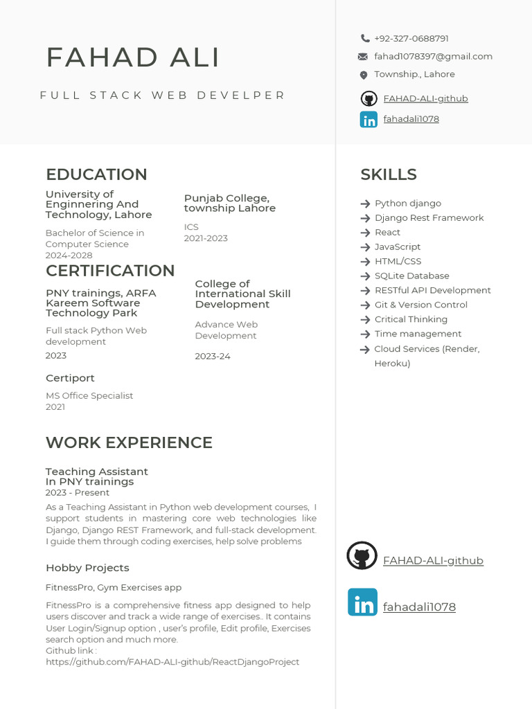 Fahad Ali CV | PDF | Software Engineering | Software Development