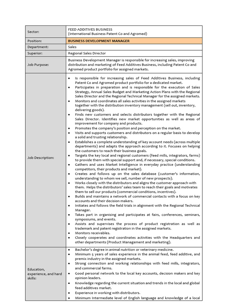 JD - Business Development Manager - Final | PDF | Sales | Business ...