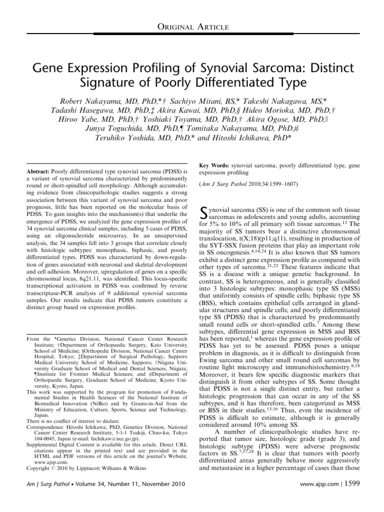 Gene Expression Profiling of Synovial Sarcoma .5 | PDF