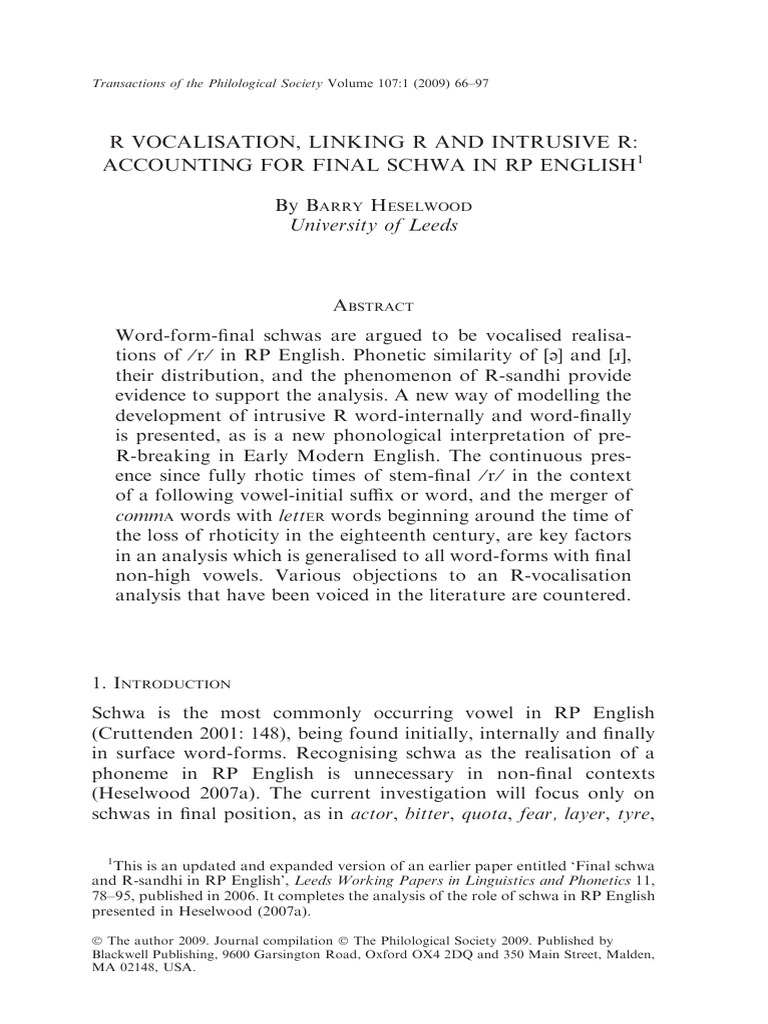 R Vocalisation Linking R and Intrusive R | PDF | Syllable | Phoneme